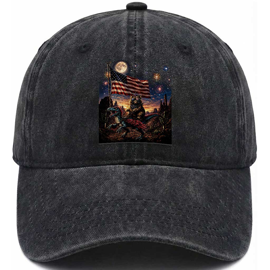 Funny Princess Cat On Dinosaur Patriotic Freedom Gift Washed Cotton Baseball Cap TS12 Print Your Wear