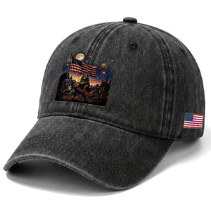 Funny Princess Cat On Dinosaur Patriotic Freedom Gift Washed Cotton Baseball Cap