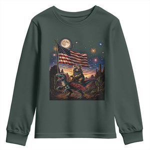 Funny Princess Cat On Dinosaur Patriotic Freedom Gift Youth Sweatshirt