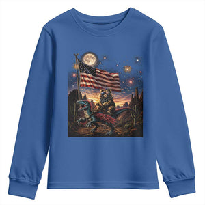 Funny Princess Cat On Dinosaur Patriotic Freedom Gift Youth Sweatshirt