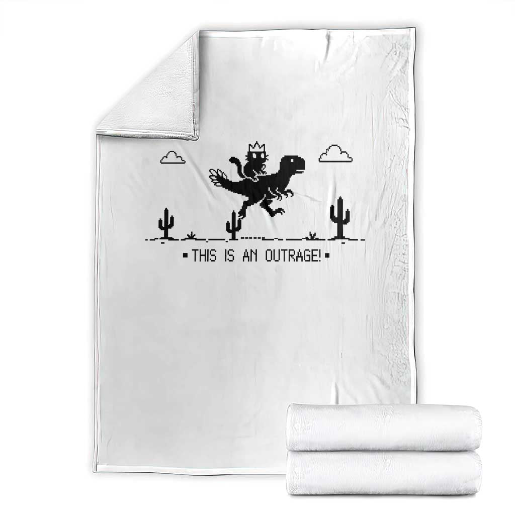Funny Cat Riding Dinosaur Pixel Retro Throw Blanket This Is An Outrage
