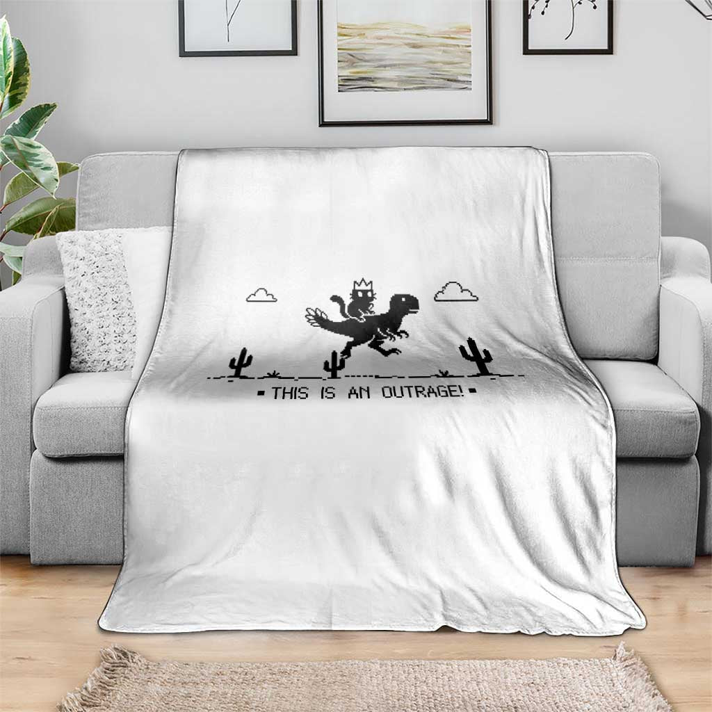 Funny Cat Riding Dinosaur Pixel Retro Throw Blanket This Is An Outrage