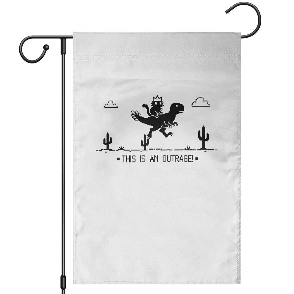 Funny Cat Riding Dinosaur Pixel Retro Garden Flag This Is An Outrage