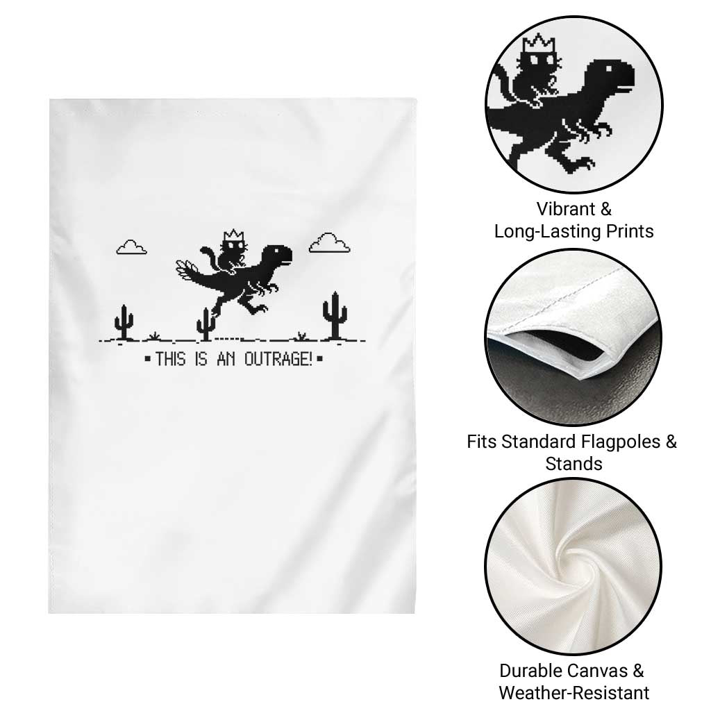 Funny Cat Riding Dinosaur Pixel Retro Garden Flag This Is An Outrage