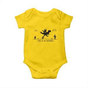 Funny Cat Riding Dinosaur Pixel Retro Baby Onesie This Is An Outrage