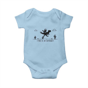 Funny Cat Riding Dinosaur Pixel Retro Baby Onesie This Is An Outrage