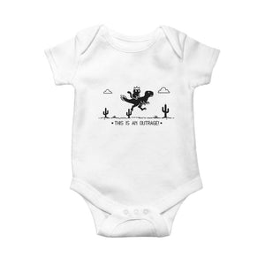 Funny Cat Riding Dinosaur Pixel Retro Baby Onesie This Is An Outrage