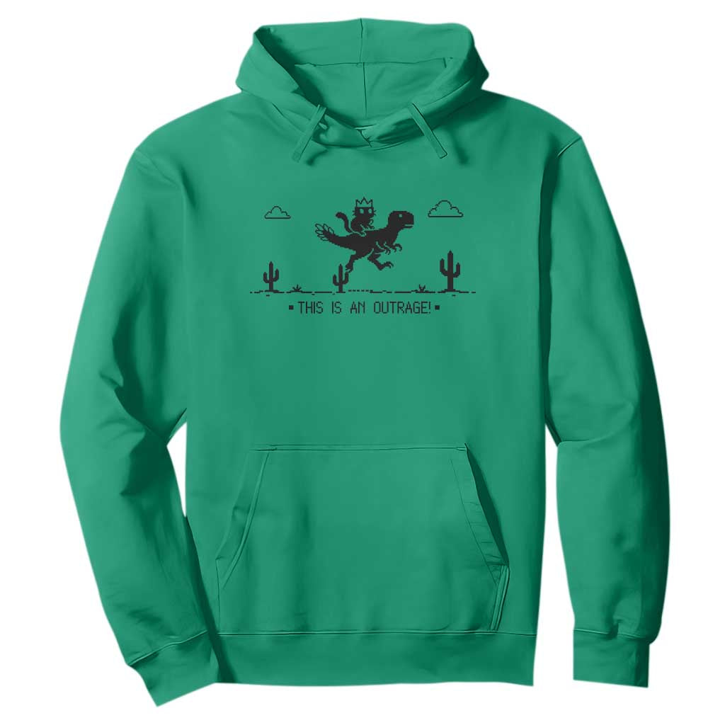 Funny Cat Riding Dinosaur Pixel Retro Hoodie This Is An Outrage