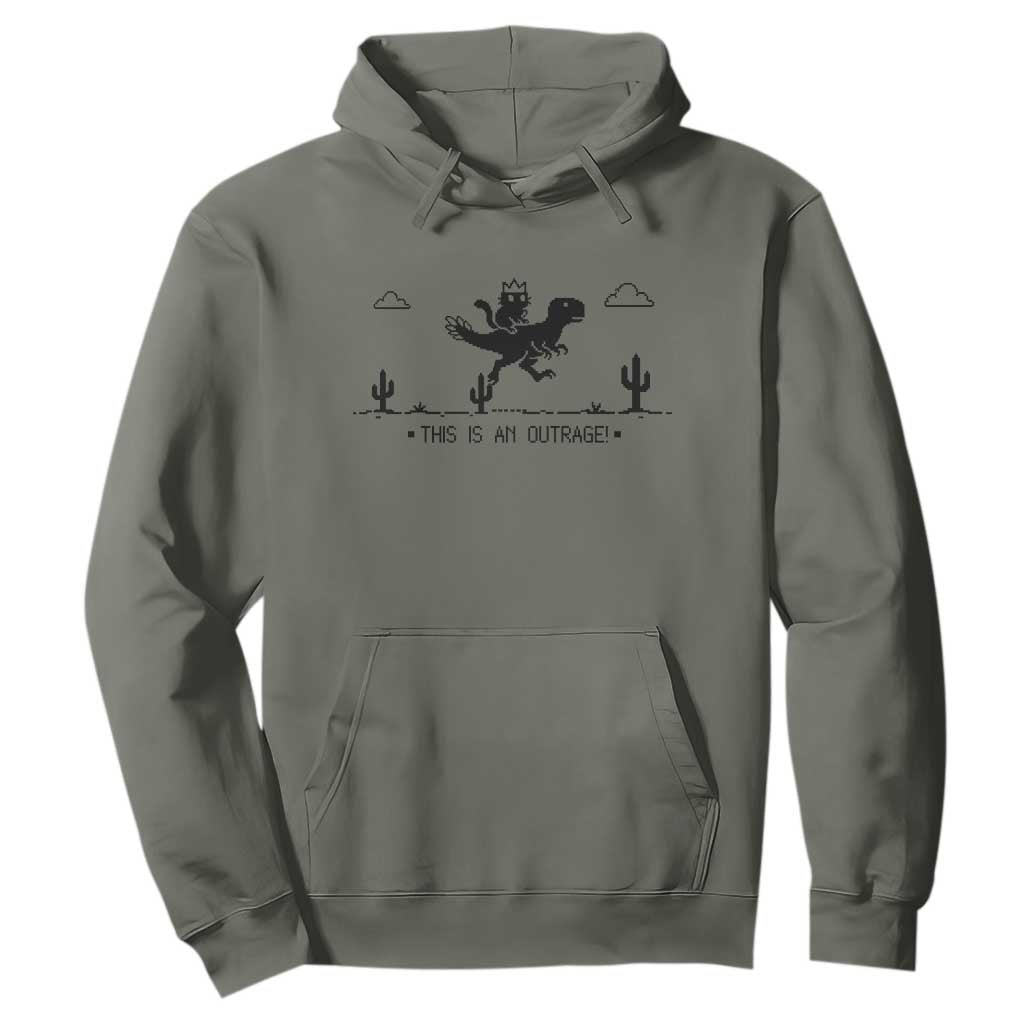 Funny Cat Riding Dinosaur Pixel Retro Hoodie This Is An Outrage