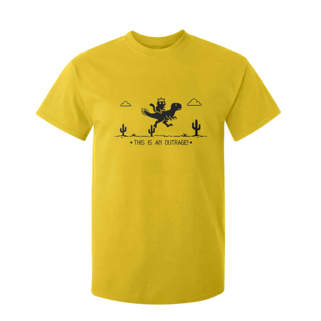 Funny Cat Riding Dinosaur Pixel Retro T Shirt For Kid This Is An Outrage