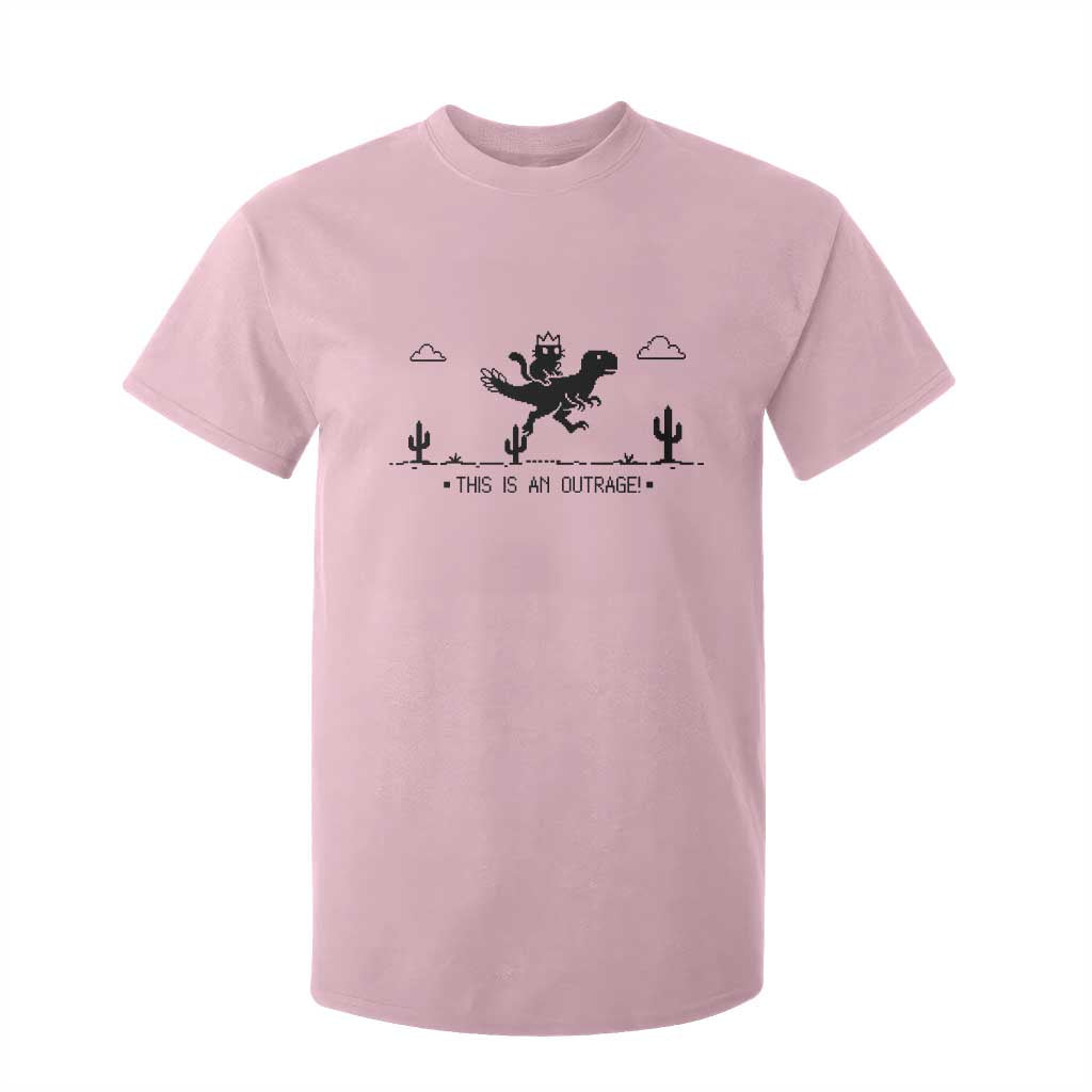 Funny Cat Riding Dinosaur Pixel Retro T Shirt For Kid This Is An Outrage