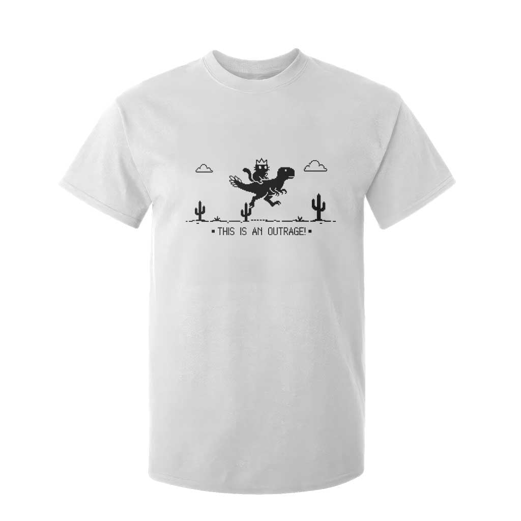 Funny Cat Riding Dinosaur Pixel Retro T Shirt For Kid This Is An Outrage