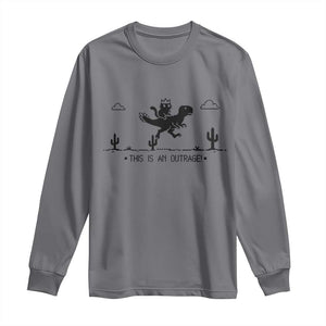 Funny Cat Riding Dinosaur Pixel Retro Long Sleeve Shirt This Is An Outrage