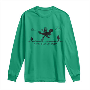 Funny Cat Riding Dinosaur Pixel Retro Long Sleeve Shirt This Is An Outrage