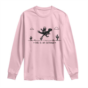 Funny Cat Riding Dinosaur Pixel Retro Long Sleeve Shirt This Is An Outrage
