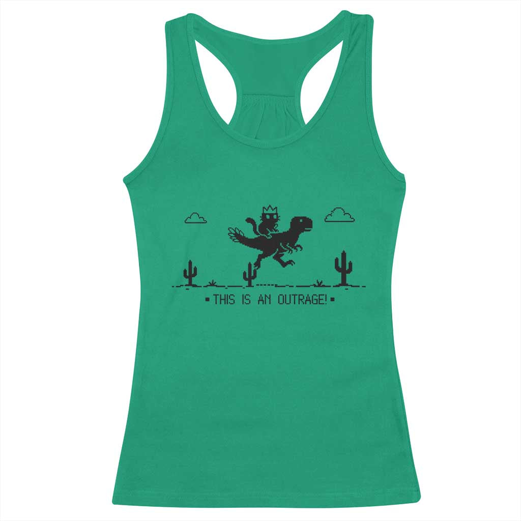Funny Cat Riding Dinosaur Pixel Retro Racerback Tank Top This Is An Outrage