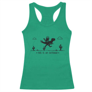 Funny Cat Riding Dinosaur Pixel Retro Racerback Tank Top This Is An Outrage