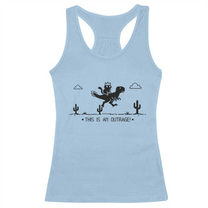 Funny Cat Riding Dinosaur Pixel Retro Racerback Tank Top This Is An Outrage