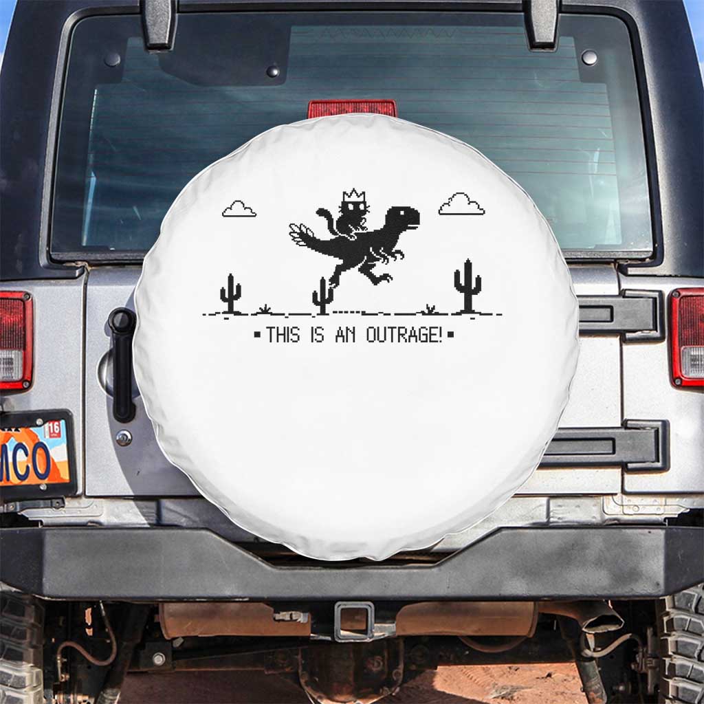 Funny Cat Riding Dinosaur Pixel Retro Spare Tire Cover This Is An Outrage