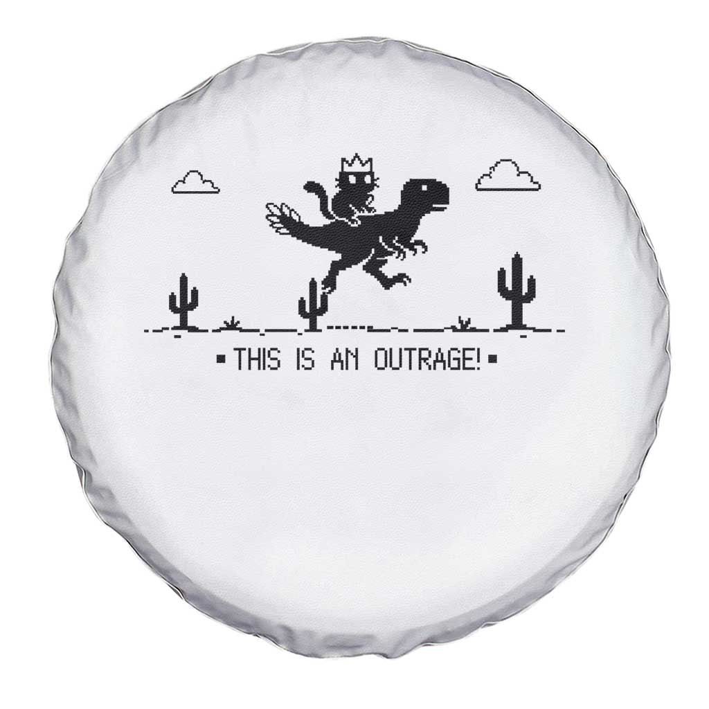 Funny Cat Riding Dinosaur Pixel Retro Spare Tire Cover This Is An Outrage