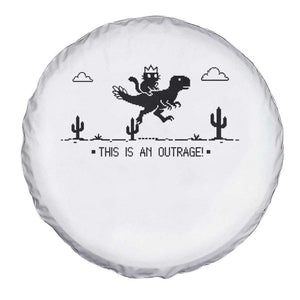 Funny Cat Riding Dinosaur Pixel Retro Spare Tire Cover This Is An Outrage