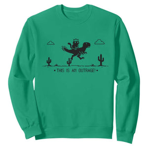 Funny Cat Riding Dinosaur Pixel Retro Sweatshirt This Is An Outrage