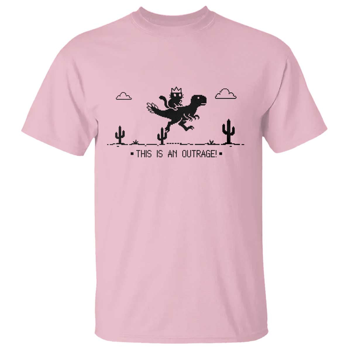 Funny Cat Riding Dinosaur Pixel Retro T Shirt This Is An Outrage