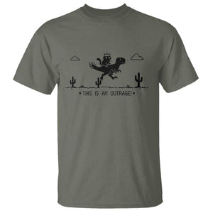 Funny Cat Riding Dinosaur Pixel Retro T Shirt This Is An Outrage