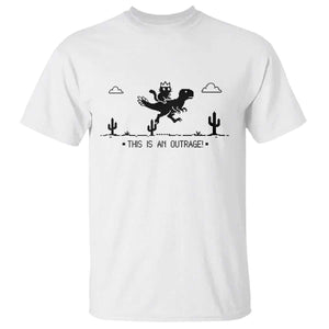 Funny Cat Riding Dinosaur Pixel Retro T Shirt This Is An Outrage