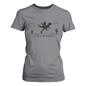 Funny Cat Riding Dinosaur Pixel Retro T Shirt For Women This Is An Outrage