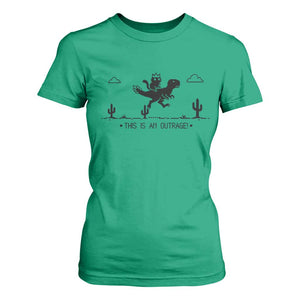 Funny Cat Riding Dinosaur Pixel Retro T Shirt For Women This Is An Outrage