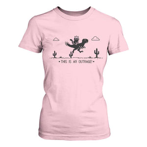 Funny Cat Riding Dinosaur Pixel Retro T Shirt For Women This Is An Outrage