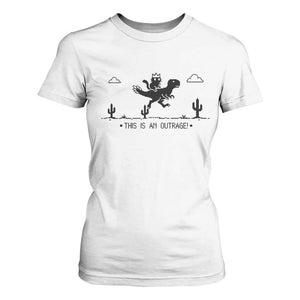 Funny Cat Riding Dinosaur Pixel Retro T Shirt For Women This Is An Outrage