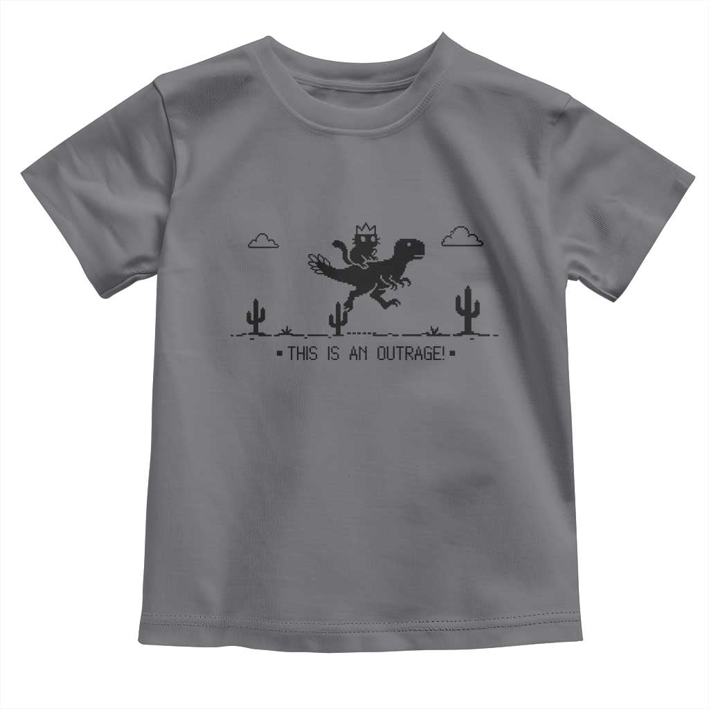 Funny Cat Riding Dinosaur Pixel Retro Toddler T Shirt This Is An Outrage