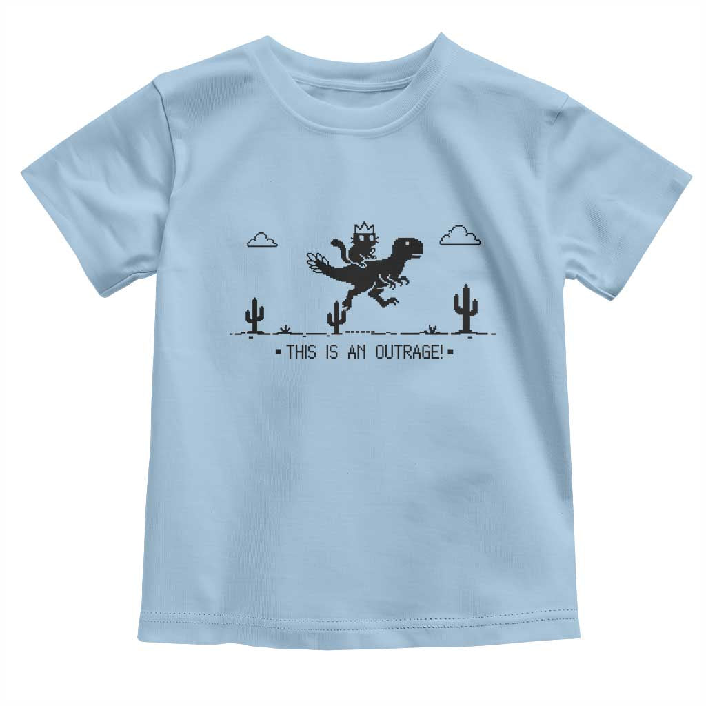Funny Cat Riding Dinosaur Pixel Retro Toddler T Shirt This Is An Outrage