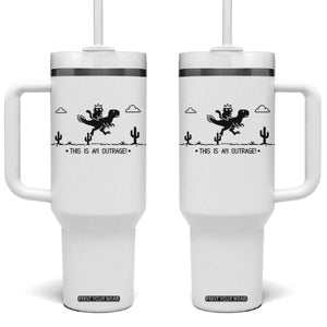 Funny Cat Riding Dinosaur Pixel Retro Tumbler With Handle This Is An Outrage