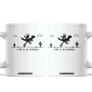 Funny Cat Riding Dinosaur Pixel Retro Coffee Mug This Is An Outrage