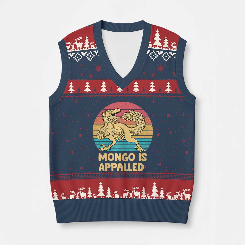 Mongo Is Appalled V-Neck Knit Sweater Vest Funny Dinosaur Gamer Book Lover Retro Gift