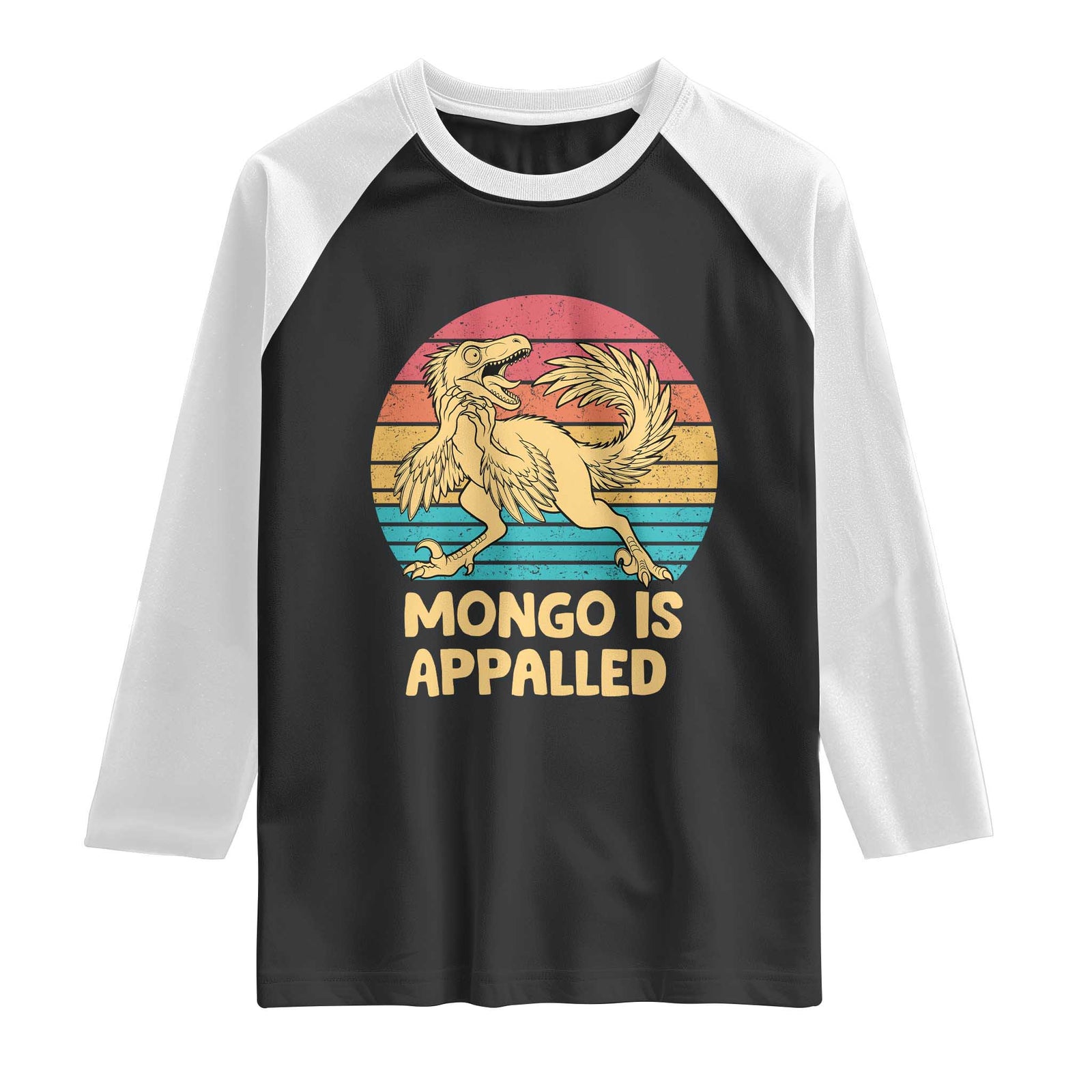Mongo Is Appalled Raglan Shirt Funny Dinosaur Gamer Book Lover Retro Gift TS12 Black White Print Your Wear