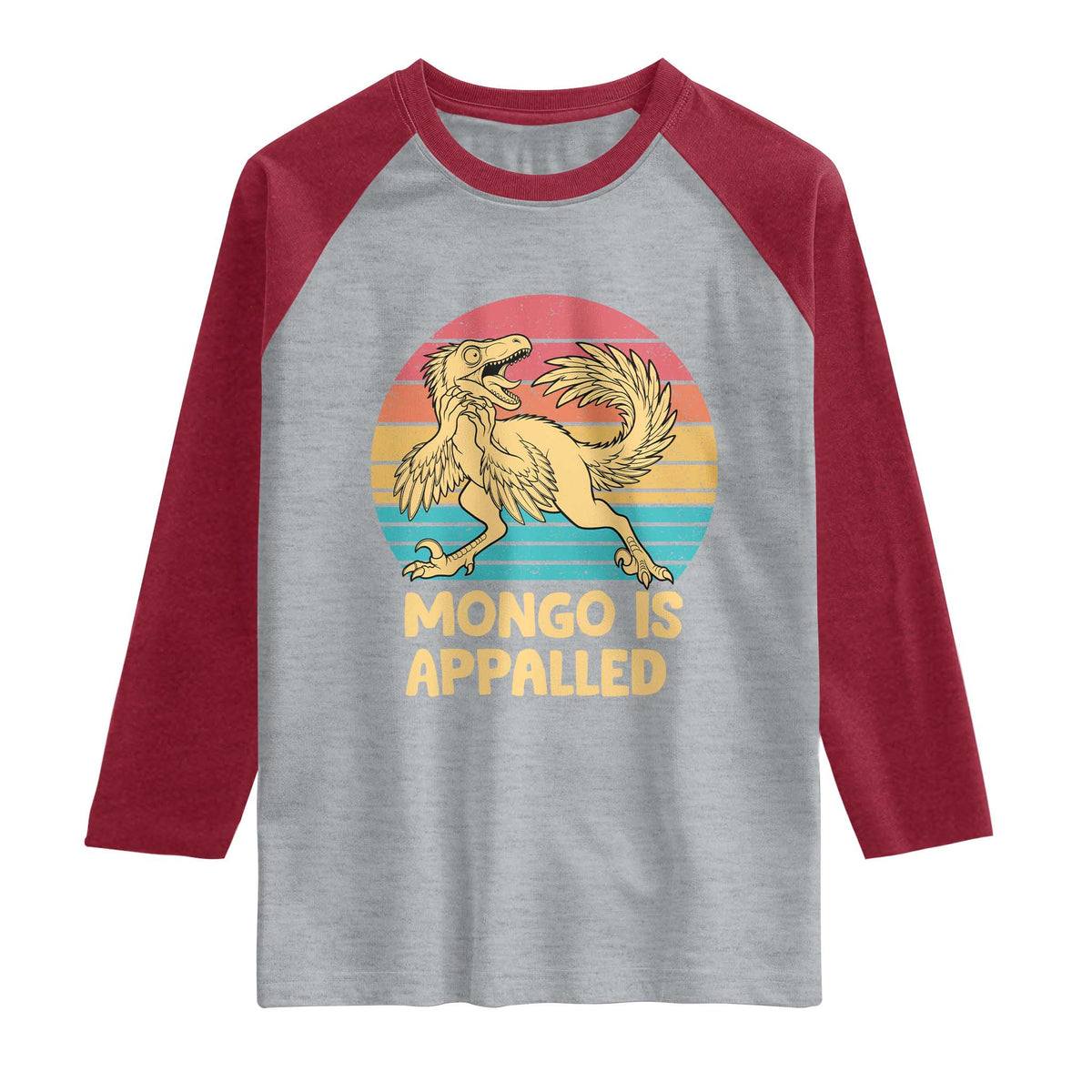 Mongo Is Appalled Raglan Shirt Funny Dinosaur Gamer Book Lover Retro Gift