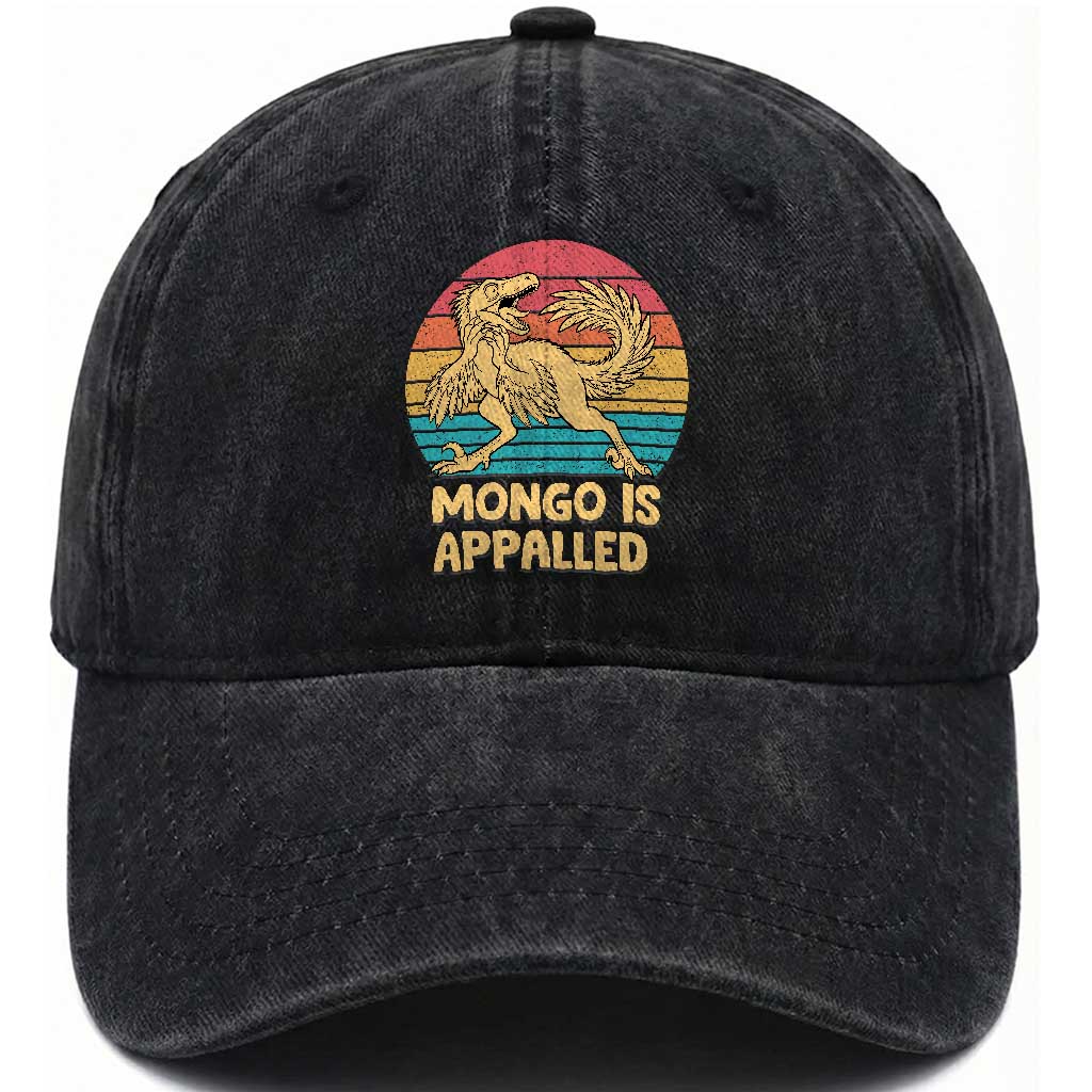 Mongo Is Appalled Washed Cotton Baseball Cap Funny Dinosaur Gamer Book Lover Retro Gift