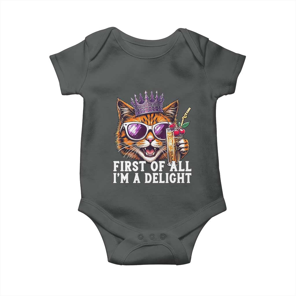 First Of All Im A Delight Princess Cat Quote Baby Onesie Sci-Fi Book Lover Gift TS12 Dark Heather Print Your Wear
