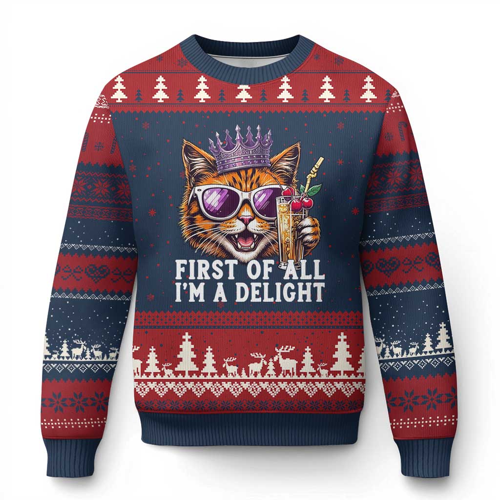 First Of All Im A Delight Princess Cat Quote Ugly Christmas Sweater Sci-Fi Book Lover Gift TS12 Navy Red Print Your Wear