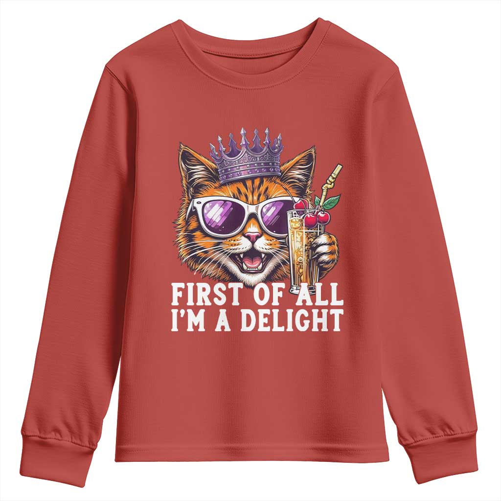 First Of All Im A Delight Princess Cat Quote Youth Sweatshirt Sci-Fi Book Lover Gift TS12 Red Print Your Wear
