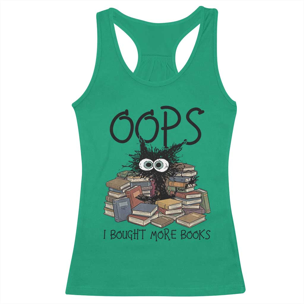 Funny Black Cat Bookworm Gift Racerback Tank Top Oops I Bought More Books
