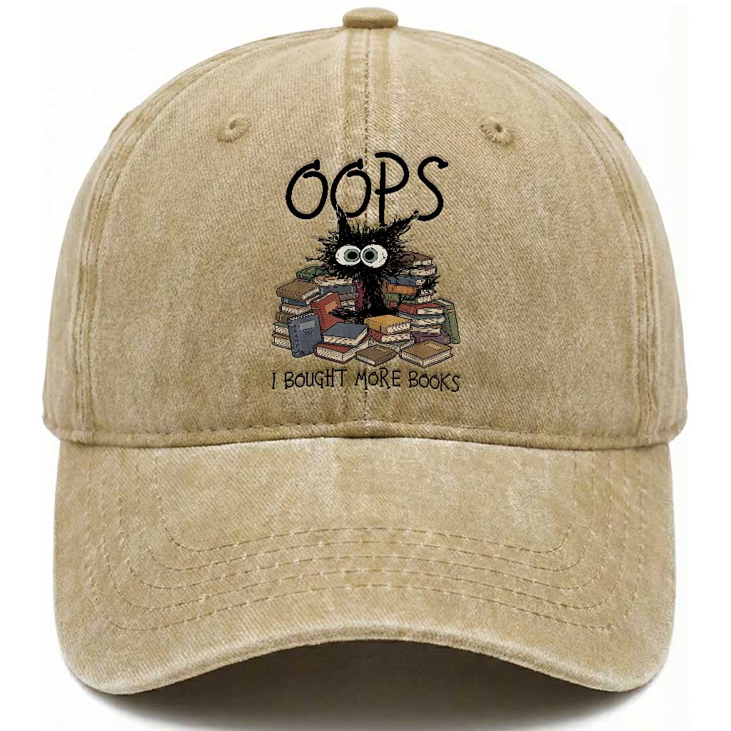 Funny Black Cat Bookworm Gift Washed Cotton Baseball Cap Oops I Bought More Books TS12 Print Your Wear
