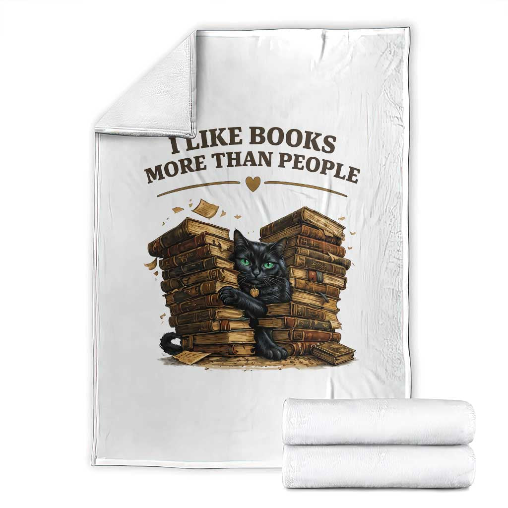 Funny Black Cat Bookworm Quote Throw Blanket I Like Books More Than People TS12 White Print Your Wear