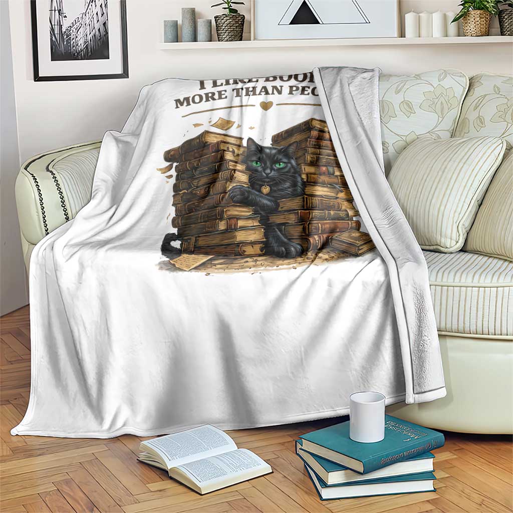 Funny Black Cat Bookworm Quote Throw Blanket I Like Books More Than People