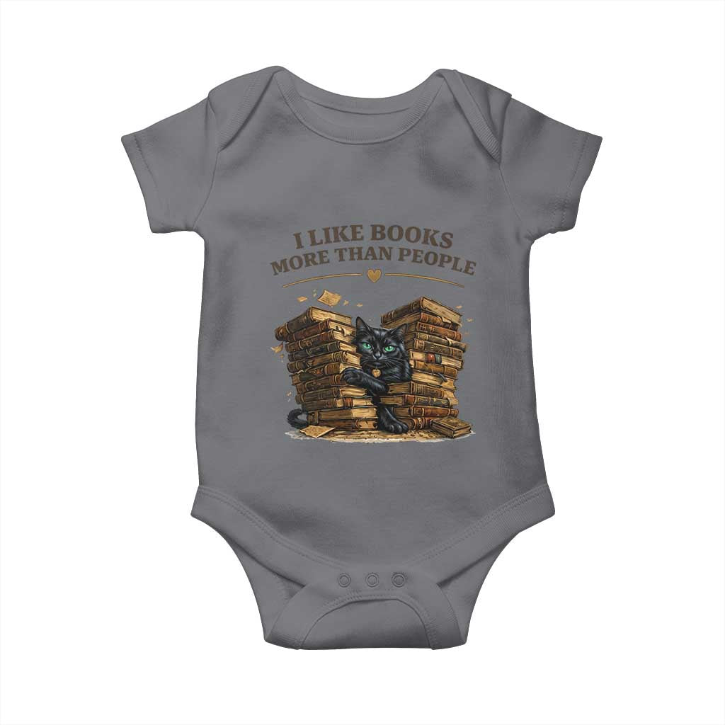 Funny Black Cat Bookworm Quote Baby Onesie I Like Books More Than People