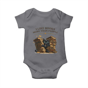 Funny Black Cat Bookworm Quote Baby Onesie I Like Books More Than People